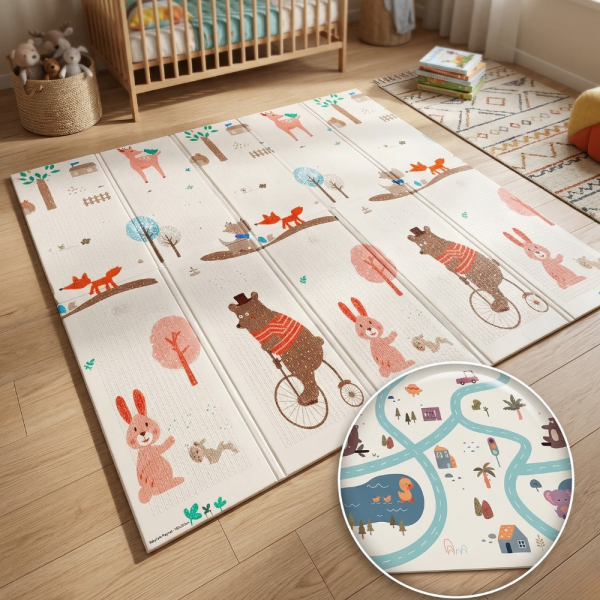 Двулицев образователен детски килим Горски лабиринт 180 х 200 см - водоустойчив, сгъваем 1