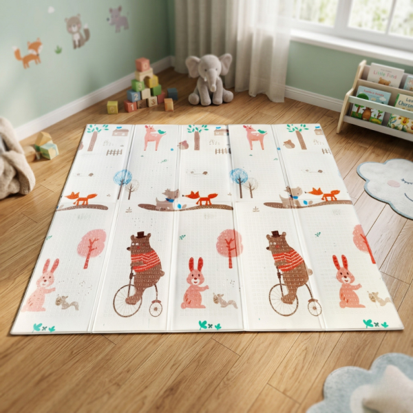 Двулицев образователен детски килим Горски лабиринт 180 х 200 см - водоустойчив, сгъваем
