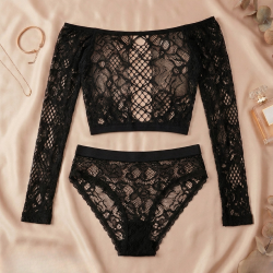 Дантелен комплект с флорални мотиви от 2 части - нежност и женственост