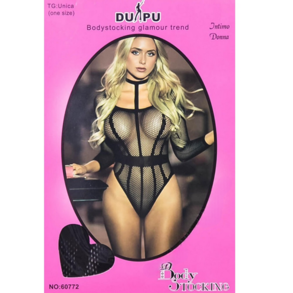 Елегантно дамско боди с чокър - фина и еластична мрежеста материя