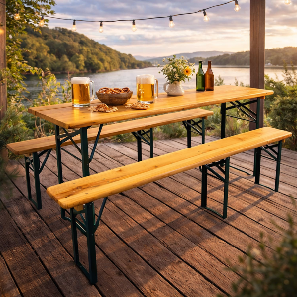 С дефект - Сгъваем комплект градинска маса с 2 пейки - От чамово дърво 4