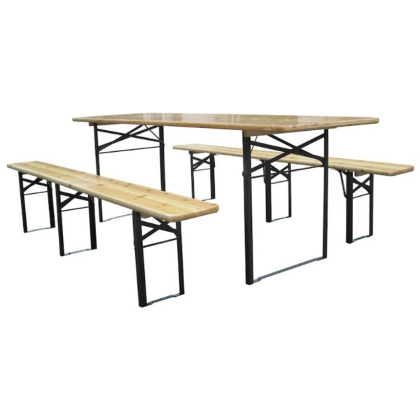 С дефект - Сгъваем комплект градинска маса с 2 пейки - От чамово дърво