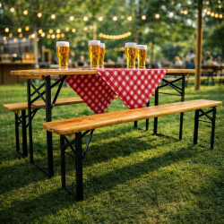 С дефект - Сгъваем комплект градинска маса с 2 пейки - От чамово дърво