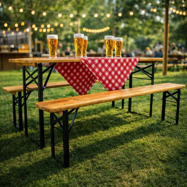 С дефект - Сгъваем комплект градинска маса с 2 пейки - От чамово дърво 1