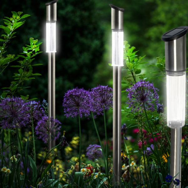 Комплект от 3 броя Led соларни лампи XL 57см - неръждаема стомана, сензор и до 8 часа светене