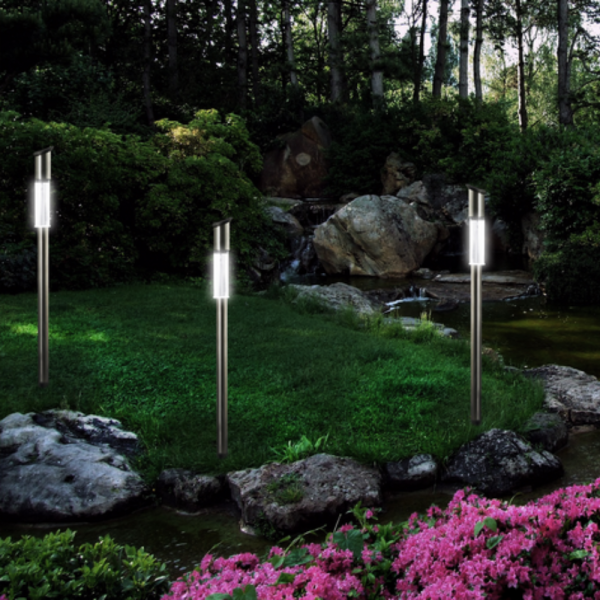Комплект от 3 броя Led соларни лампи XL 57см - неръждаема стомана, сензор и до 8 часа светене