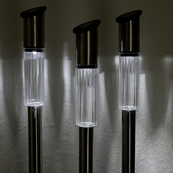 Комплект от 3 броя Led соларни лампи XL 57см - неръждаема стомана, сензор и до 8 часа светене 6