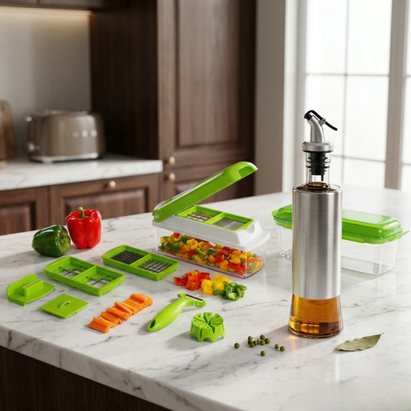 Ренде Nicer Dicer Plus от 13 части TV32 + Подарък Бутилка за зехтин TV723 + Уред за рязане на диня или пъпеш TV57