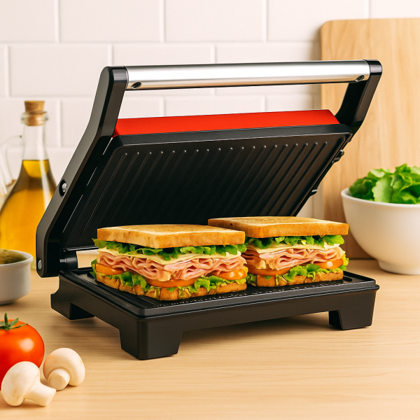 Тостер грил Royalty Line RL-PM1000 - Грил и сандвич преса 2 в 1 TV594 + Подарък Стилен въртящ се органайзер за подправки TV1434