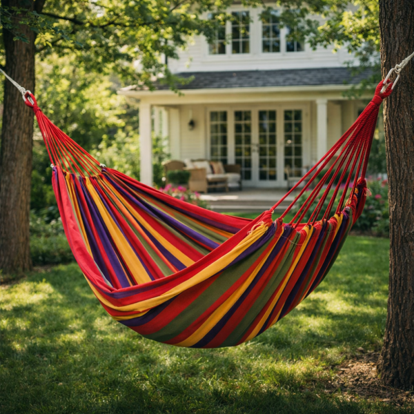 Градиснки червен хамак - идеален за релакс, следобедна дрямка или почивка 2