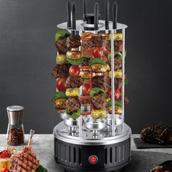 Електрическа скара за барбекю с 6 вертикални шиша – 1000W, автоматично въртене, без дим