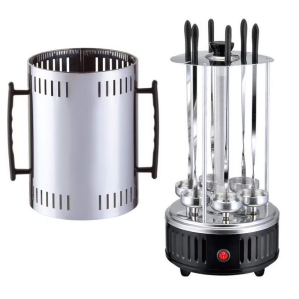 Електрическа скара за барбекю с 6 вертикални шиша – 1000W, автоматично въртене, без дим