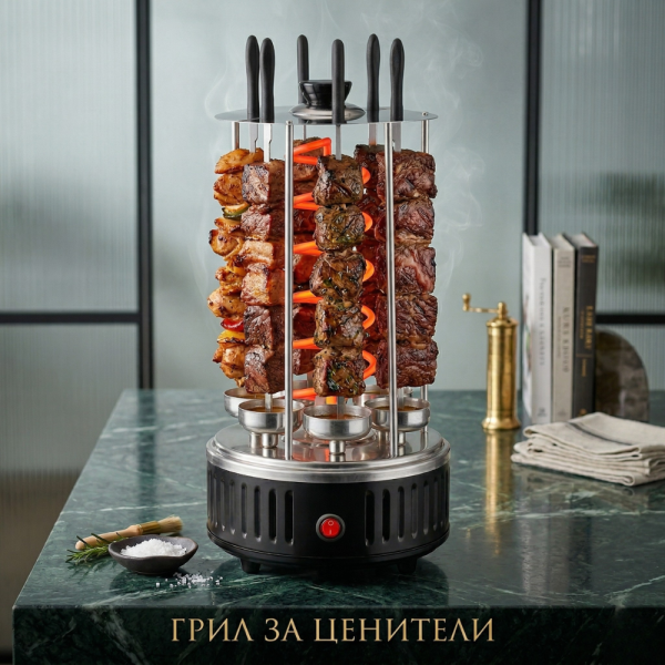 Електрическа скара за барбекю с 6 вертикални шиша – 1000W, автоматично въртене, без дим 3