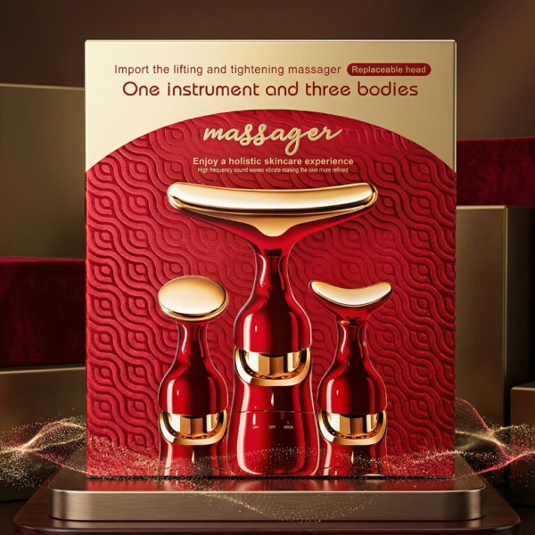 Електрически 4D масажор за лице, шия и очи 3в1 – Анти-ейдж уред с 3 сменяеми глави и лифтинг ефект за стягане и колаген 2
