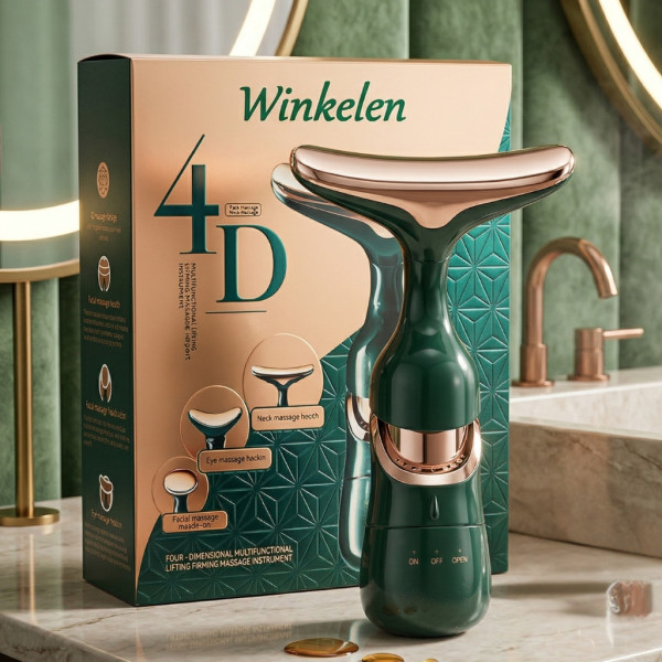 Електрически 4D масажор за лице, шия и очи 3в1 – Анти-ейдж уред с 3 сменяеми глави и лифтинг ефект за стягане и колаген