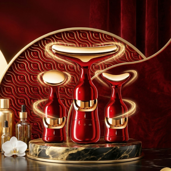 Електрически 4D масажор за лице, шия и очи 3в1 – Анти-ейдж уред с 3 сменяеми глави и лифтинг ефект за стягане и колаген 4