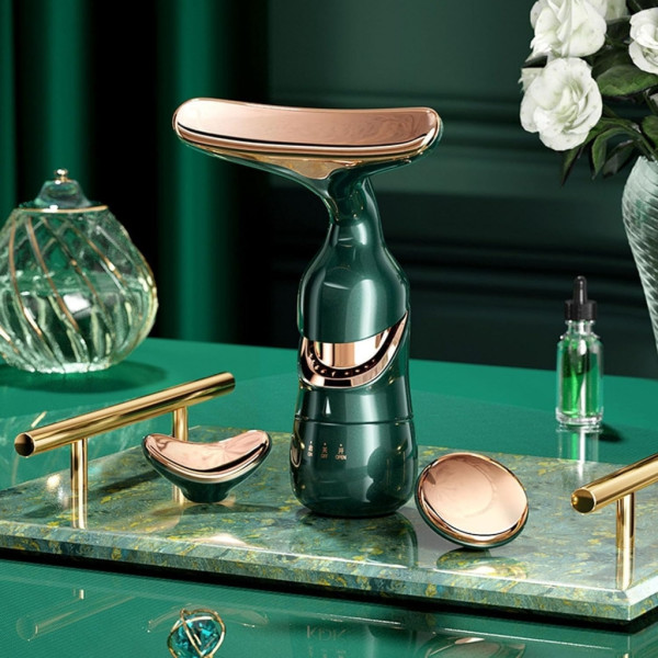 Електрически 4D масажор за лице, шия и очи 3в1 – Анти-ейдж уред с 3 сменяеми глави и лифтинг ефект за стягане и колаген