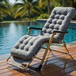 Сгъваем градински шезлонг с мека ватирана възглавница, регулируема облегалка и антикорозионна рамка