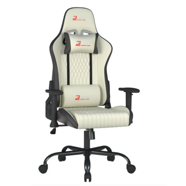 Ергономичен бял геймърски стол с поставка за крака, регулируема височина и 3D подлакътници 1