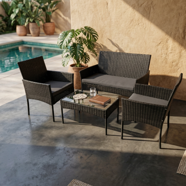 Елегантен ратанов комплект за градина с маса и възглавници - комфорт и стил