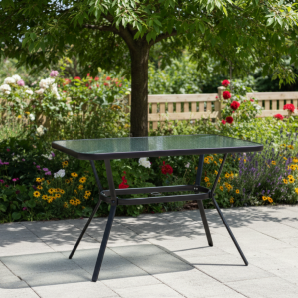 Елегантна правоъгълна маса – стъклен плот, модерен и устойчив дизайн