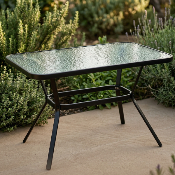 Елегантна правоъгълна маса – стъклен плот, модерен и устойчив дизайн