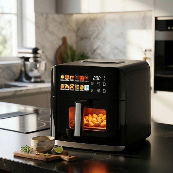 Еърфрайър Oliver Voltz OV51980CF, 1800W, 8 литра, Двоен нагревател, 12 Програми, LED дисплей и прозорец