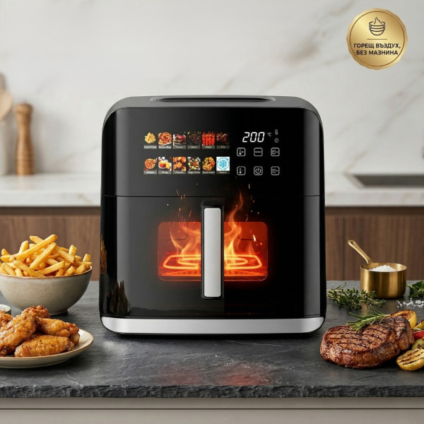 Еърфрайър Oliver Voltz OV51980CF, 1800W, 8 литра, Двоен нагревател, 12 Програми, LED дисплей и прозорец