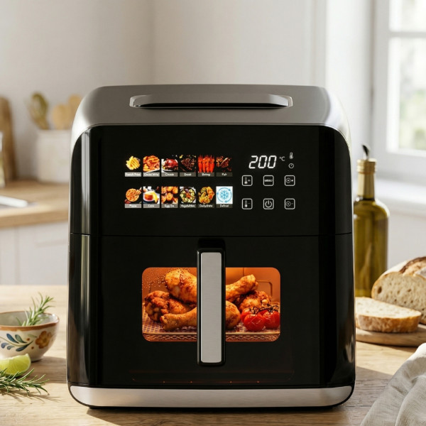 Еърфрайър Oliver Voltz OV51980CF, 1800W, 8 литра, Двоен нагревател, 12 Програми, LED дисплей и прозорец