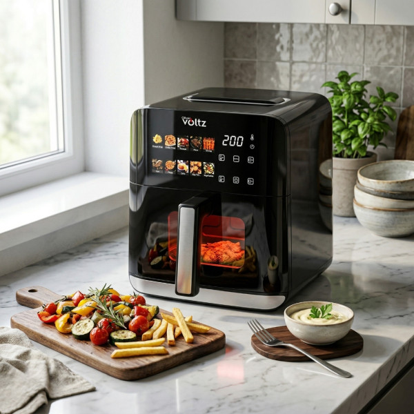 Еърфрайър с горещ въздух Oliver Voltz OV51980CE, 1200W, 4L, 10 програми, LED дисплей, прозорец