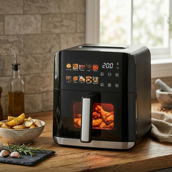 Еърфрайър с горещ въздух Oliver Voltz OV51980CE, 1200W, 4L, 10 програми, LED дисплей, прозорец