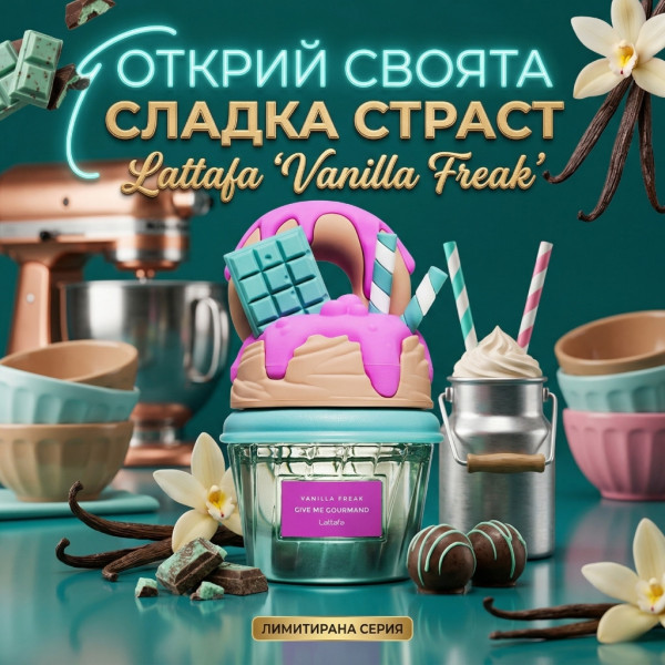 Сладък гурме аромат с нотки на ванилова торта Lattafa Give Me Gourmand Vanilla Freak