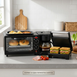 Печка, тостер и кафемашина – 3в1 TV1053+ Подарък Компактен грил и сандвич преса 2 в 1 TV594