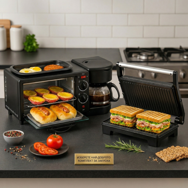 Печка, тостер и кафемашина – 3в1 TV1053+ Подарък Компактен грил и сандвич преса 2 в 1 TV594 3