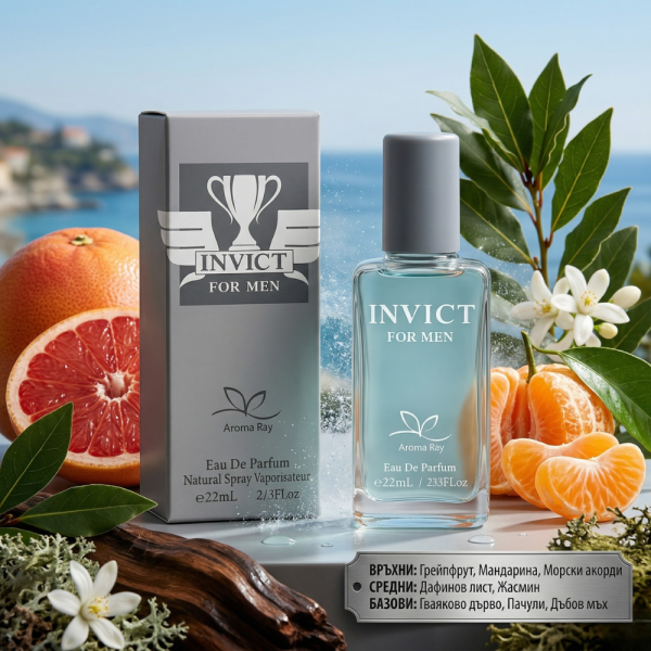 INVICT For Men – Дълготраен мъжки парфюм за енергия, свежест и увереност 22 мл