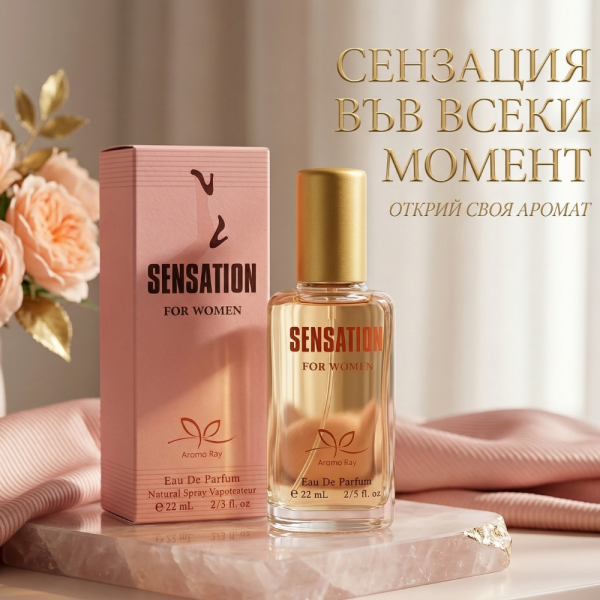 Дамски парфюм Sensation – Свеж цветно-плодов мускусен аромат с дълготрайно излъчване 22мл 2