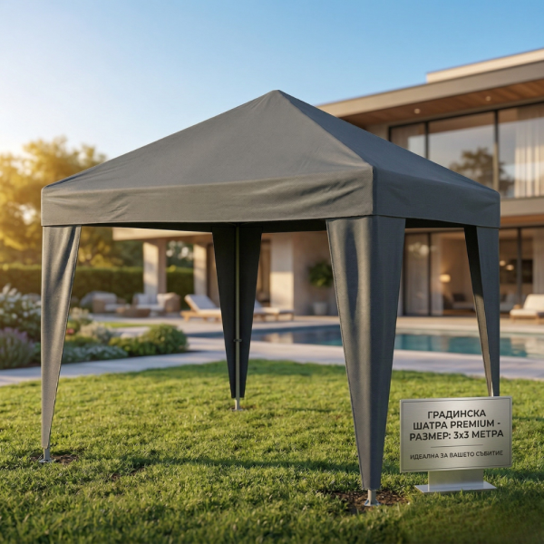 Сгъваема градинска шатра 3x3 м – Здрава метална конструкция, регулируема височина и защита от слънце и дъжд