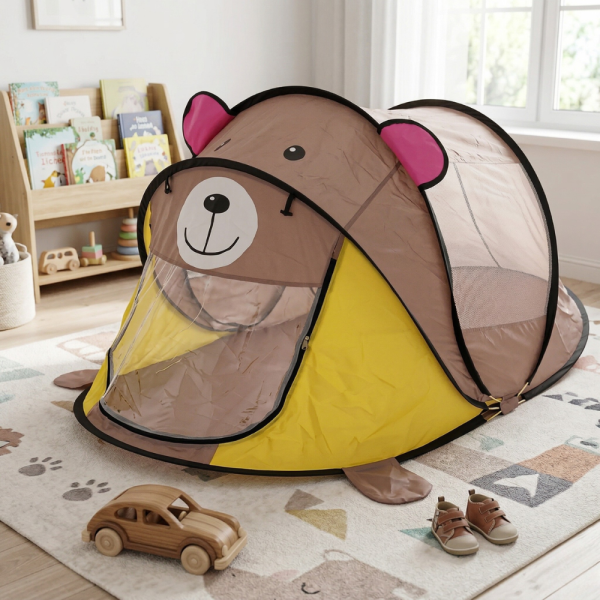 Палатка с мече за деца – лека, компактна и перфектна за дома, плаж и игри на открито