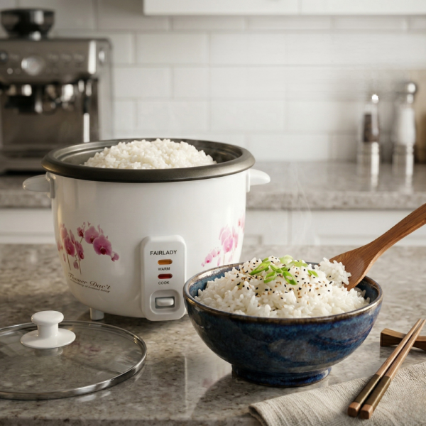 Компактен електрически оризовар 0.6 л с функция готвене и поддържане на топло