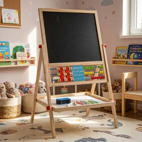 Мултифункционална образователна детска дъска с дървена рамка – за писане, рисуване и обучение 2