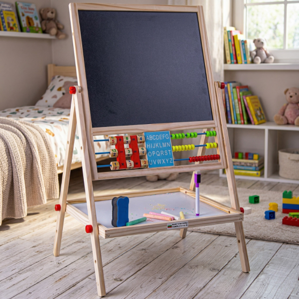 Мултифункционална образователна детска дъска с дървена рамка – за писане, рисуване и обучение
