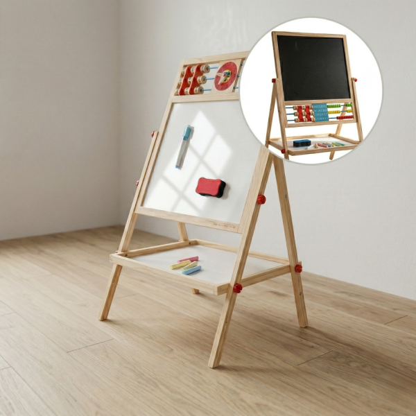 Мултифункционална образователна детска дъска с дървена рамка – за писане, рисуване и обучение 1