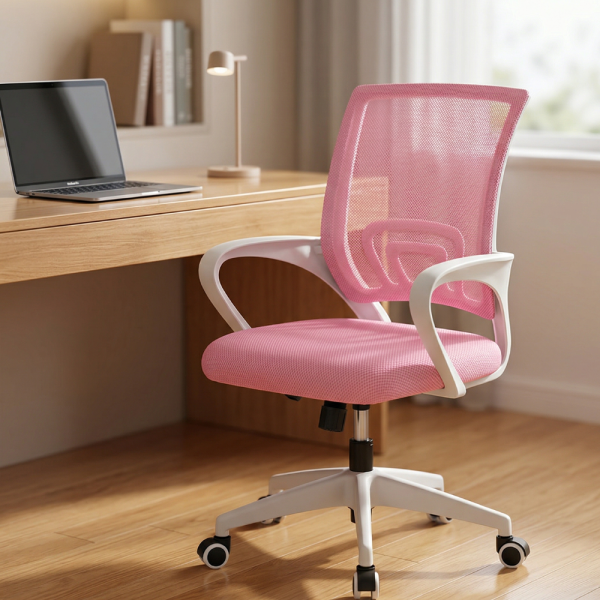 Ергономичен розов офис стол с дишаща мрежа и регулируема височина – комфорт през целия ден 6