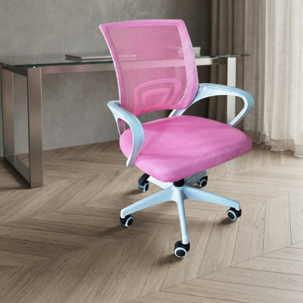 Ергономичен розов офис стол с дишаща мрежа и регулируема височина – комфорт през целия ден