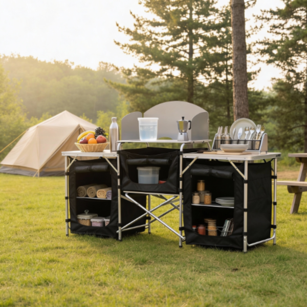 Сгъваема къмпинг кухня с 3 плота – мобилна кухня за къмпинг, пикник и каравана 2