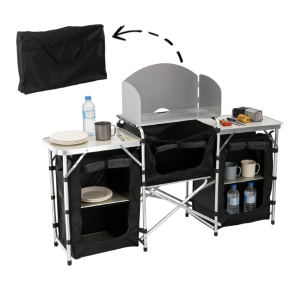 Сгъваема къмпинг кухня с 3 плота – мобилна кухня за къмпинг, пикник и каравана
