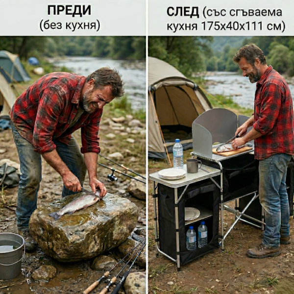 Сгъваема къмпинг кухня с 3 плота – мобилна кухня за къмпинг, пикник и каравана 5