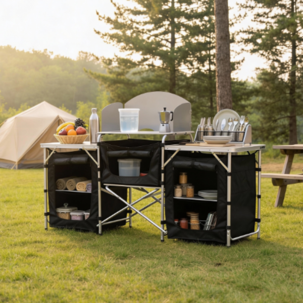 Сгъваема къмпинг кухня с 3 плота – мобилна кухня за къмпинг, пикник и каравана 4