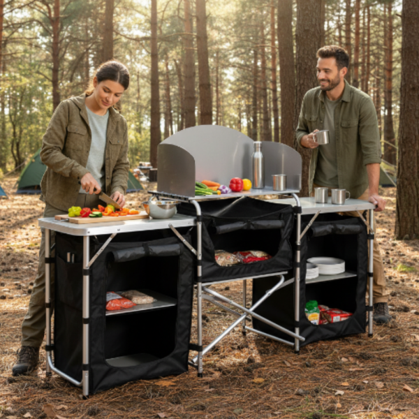 Сгъваема къмпинг кухня с 3 плота – мобилна кухня за къмпинг, пикник и каравана