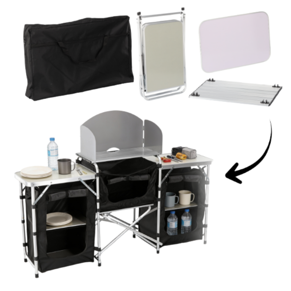 Сгъваема къмпинг кухня с 3 плота – мобилна кухня за къмпинг, пикник и каравана